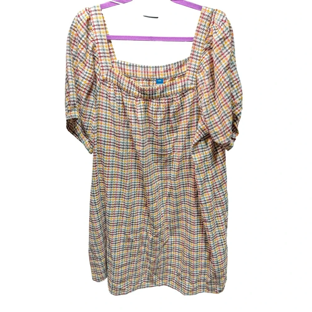 Old Navy Puff Sleeve Top Womens XXL Multicolor Excellent Square Neck Textured